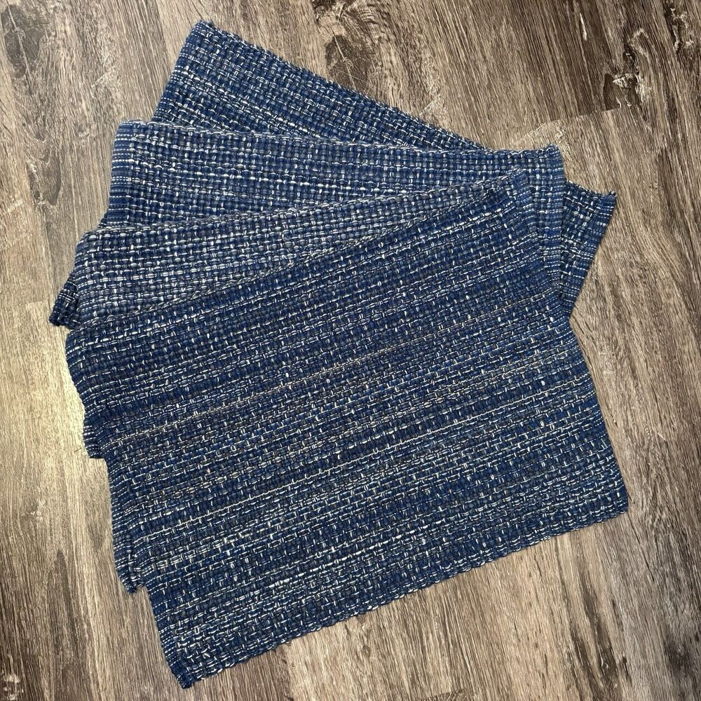Food Network Woven Placemats Cotton Dark Blue White (4) Natural Decor 17.5X13